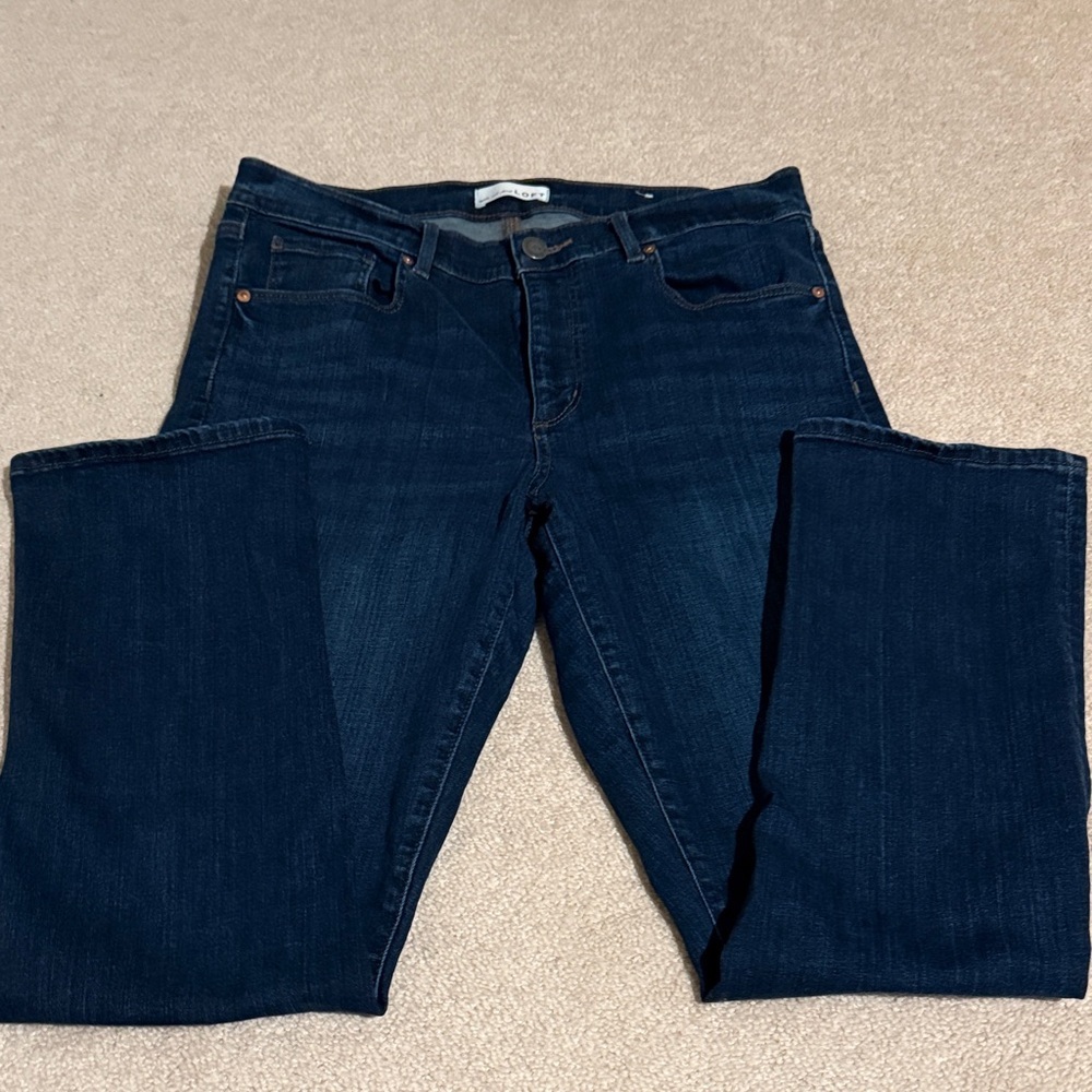 LOFT Women's Dark Indigo Modern Straight Jeans - Picture 2 of 7